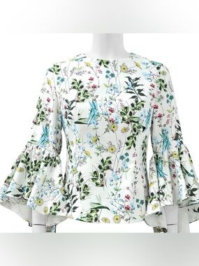Gracia White Floral Bell-Sleeve Blouse